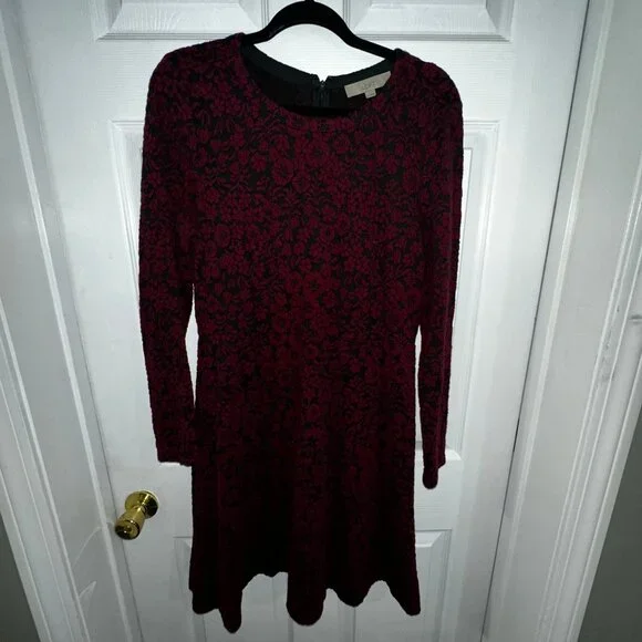 Loft Long Sleeve Floral Fit and Flare Dress - Picture 1 of 4